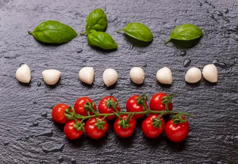 Mozzarella with tomato and basil Stock Photos