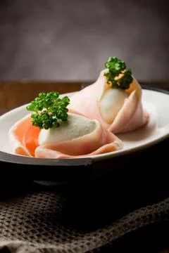 Mozzarella with wrapped ham Stock Photos