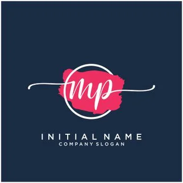 MP Initial handwriting logo design with brush circle Stock Illustration