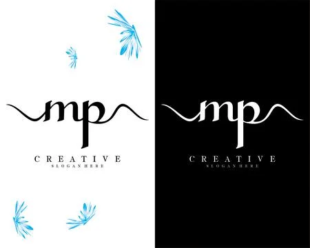 Mp, pm handwriting script font letter logo design template vector Stock Illustration