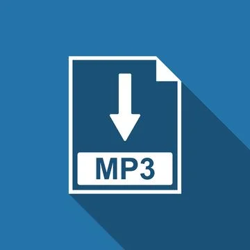 MP3 file document icon. Download MP3 button icon isolated with long shadow. Flat 스톡 일러스트