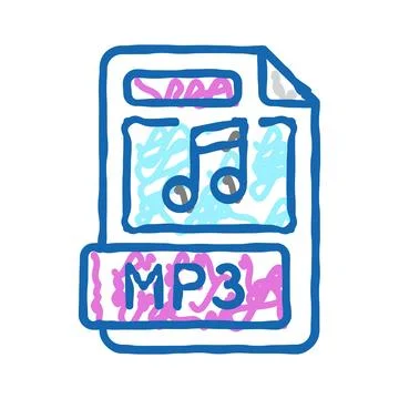 Mp3 file format document icon doodle illustration Illustrazione stock