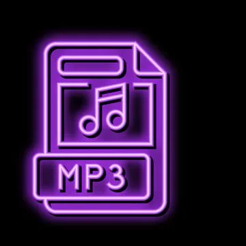 Mp3 file format document neon glow icon illustration 스톡 일러스트