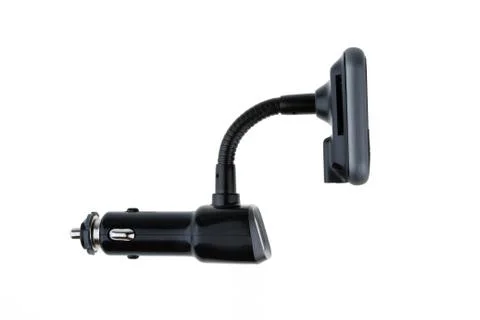 Mp3 Fm transmitter with remote control isolated on white background. It plays 库存照片