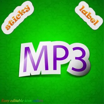Mp3 music format icon sign. Symbol chic colored sticky label on green backgro Stock Illustration