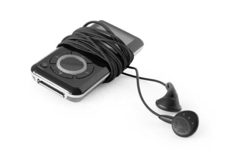 Mp3 player with earbuds Stock Photos