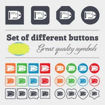 Mp3 player icon sign. Big set of colorful, diverse, high-quality buttons. Stock Illustration