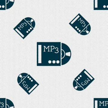 Mp3 player icon sign. Seamless pattern with geometric texture. Stockillustratie