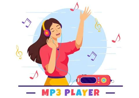 MP3 Player Vector Illustration with Musical Notation, Headphones, Headset a.. Stock Illustration