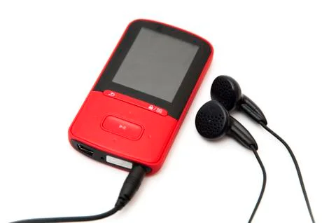 Mp3 red with headphones Stock Photos
