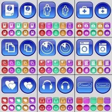 MP3, Silhouette, First-aid kit, Copy, Radar, Washing machine, Hearts, Headphones Stock-Illustration