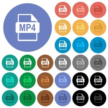 MP4 file format round flat multi colored icons Stock Illustration