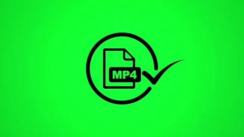 MP4 file icon with loading circle and checkmark appears on green screen bac.. Stockbeeldmateriaal 346498182