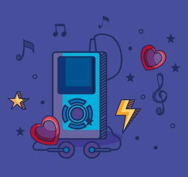 Mp4 with treble clef and quaver with beam notes and hearts Stock Illustration