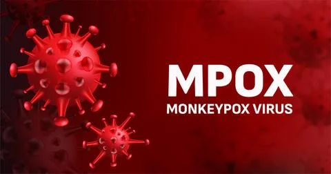 Mpox monkeypox virus cell background in red. Stock Illustration