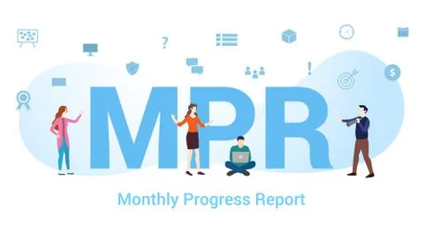 Mpr monthly progress report concept with big word or text and team people wit Stock Illustration