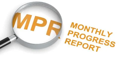 MPR word, Monthly Progress Report,  under magnifying glass Stock Illustration