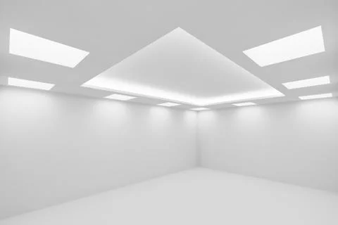 ?mpty white room with square ceiling lights wide view from corner Stock Illustration