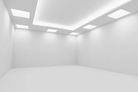 ?mpty white room with square ceiling lights diagonal view Stock Illustration