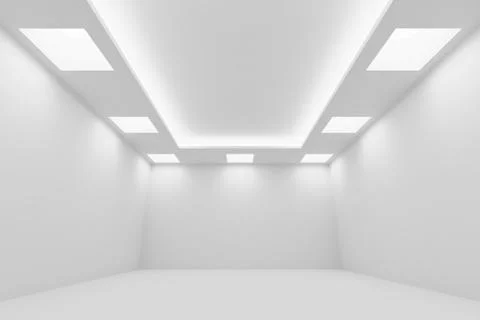 ?mpty white room with square ceiling lights wide perspective view Stock Illustration