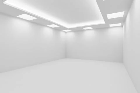 ?mpty white room with square ceiling lights view from corner Stock Illustration