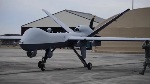 MQ-9 Reaper parked at Ellington Field wi... | Stock Video | Pond5