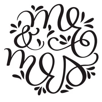 Mr and mrs text on white background. Hand drawn Calligraphy lettering Vector Illustrazione stock