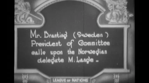 Mr. Branting from Sweden calls upon the Norwegian delegate M. Lange. Stock Footage 37594762