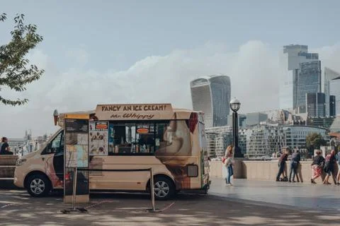 Mr. Whippy van by Tower Bridge, London, UK. Stock Photos