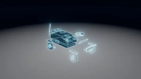 Mrap exploded view blueprint wireframe 3D animation seamless loop Stock Footage 342239753