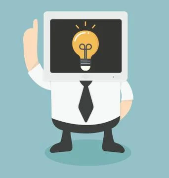 Mr.Computer get an idea Stock Illustration
