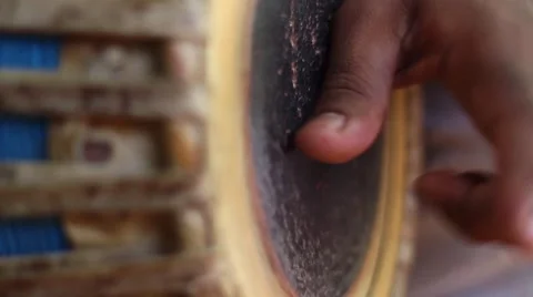 Mrdanga Indian drum playing, close up of fingers, slow motion 2 Stock Footage 65828982