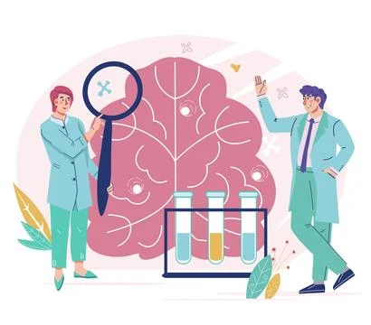 MRI and brain scan, diagnostics of neurological diseases, vector isolated. Illustrazione stock