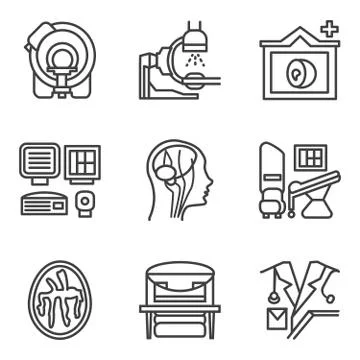 MRI black simple line vector icons set Stock Illustration