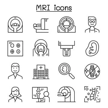 MRI diagnostic icon set in thin line style Stock Illustration