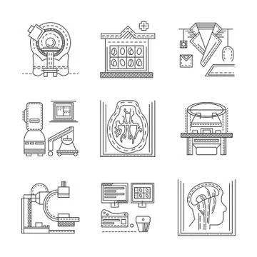 MRI flat line vector icons Stock Illustration