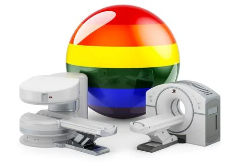 MRI Machine and CT scanner with LGBT flag, 3D rendering Stock Illustration