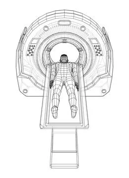 MRI machine scanning patient inside. Vector Illustrazione stock