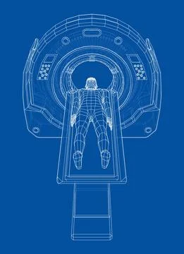 MRI machine scanning patient inside. Vector Stock Illustration