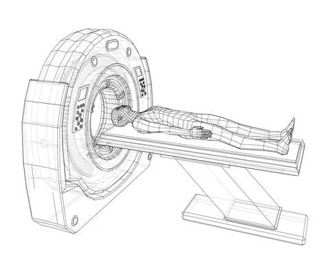 MRI machine scanning patient inside. Vector Illustrazione stock