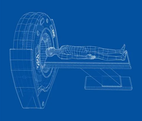 MRI machine scanning patient inside. Vector Stock Illustration