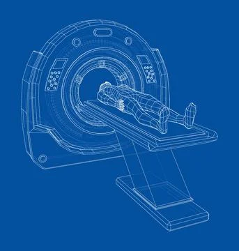 MRI machine scanning patient inside. Vector Illustrazione stock