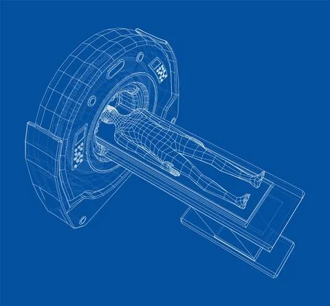 MRI machine scanning patient inside. Vector Stock-Illustration