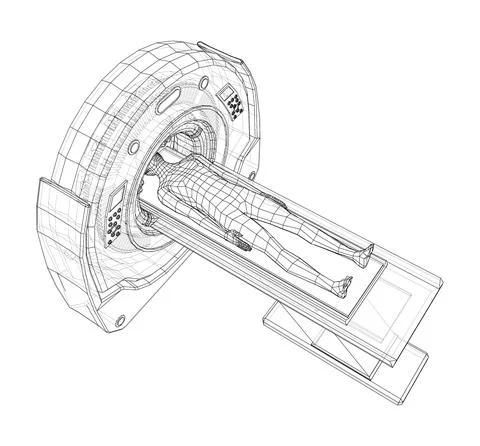 MRI machine scanning patient inside. Vector Stock Illustration