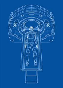 MRI machine scanning patient inside Stock Illustration
