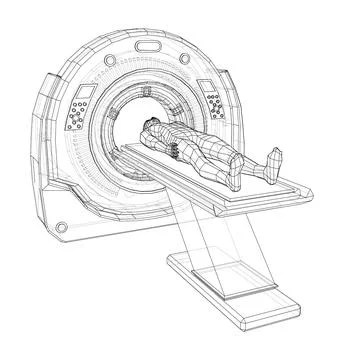 MRI machine scanning patient inside Stock Illustration