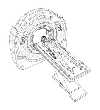 MRI machine scanning patient inside Stock Illustration