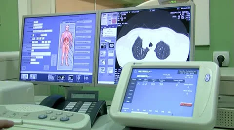 MRI or CT scan images patient body on monitor screen 스톡 동영상 10923570