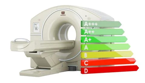 MRI or PET with energy efficiency chart, 3D rendering Stock Illustration