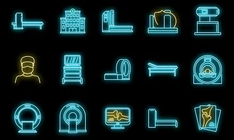 Mri scan icons set vector neon Stockillustratie